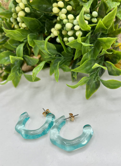 Madison Baby Blue, Yellow and Peach Acrylic C-Shape Earrings