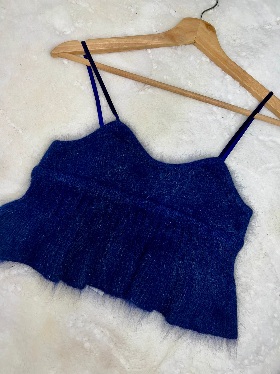 Bianca Navy Blue Fuzzy Crop Top