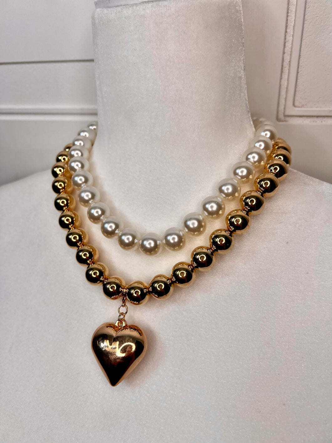 Tessa Gold and Pearl Chunky 2-1 Necklace