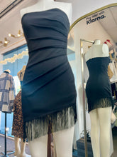 Load image into Gallery viewer, Darianna Strapless Fringe Mini Black Dress