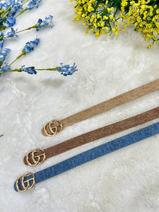 Geremia Light Brown, Brown or Blue Denim GG Design Thin Belt