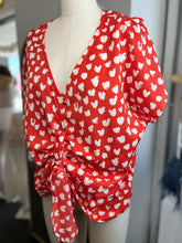Load image into Gallery viewer, *CLEARANCE* Reigan Coral or Ivory Flowy Sleeves Heart Print Knot Top