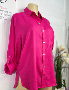 Larissa Hot Pink or Beige Buttoned Rolled up Long Sleeve Top