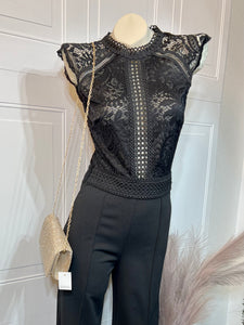 Lesley Black Lace/Crotchet Top Pant Suit