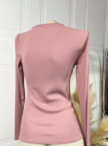 Dayana Blush Pink or Beige Long Sleeve Front Slit Top