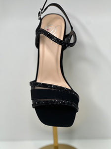 Christine Black Rhinestone Ankle Strap Heel