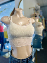 Load image into Gallery viewer, Leslie Black, White, Peach, and Dusty Lavendar Floral Laced Scalloped Bralette