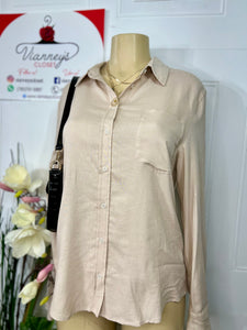 Larissa Hot Pink or Beige Buttoned Rolled up Long Sleeve Top