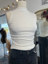Load image into Gallery viewer, Marlene White Ribbed Knit Ruched Side Sleeveless Top