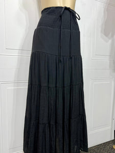 Karime Black Elasticized Flowy Long Skirt