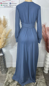 Katelyn Navy Blue or Light Gray Long Dress with Long Sleeve