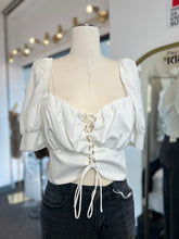 Load image into Gallery viewer, Clearance Lexi Off White Lace-Up Puff Sleeve Crop Top