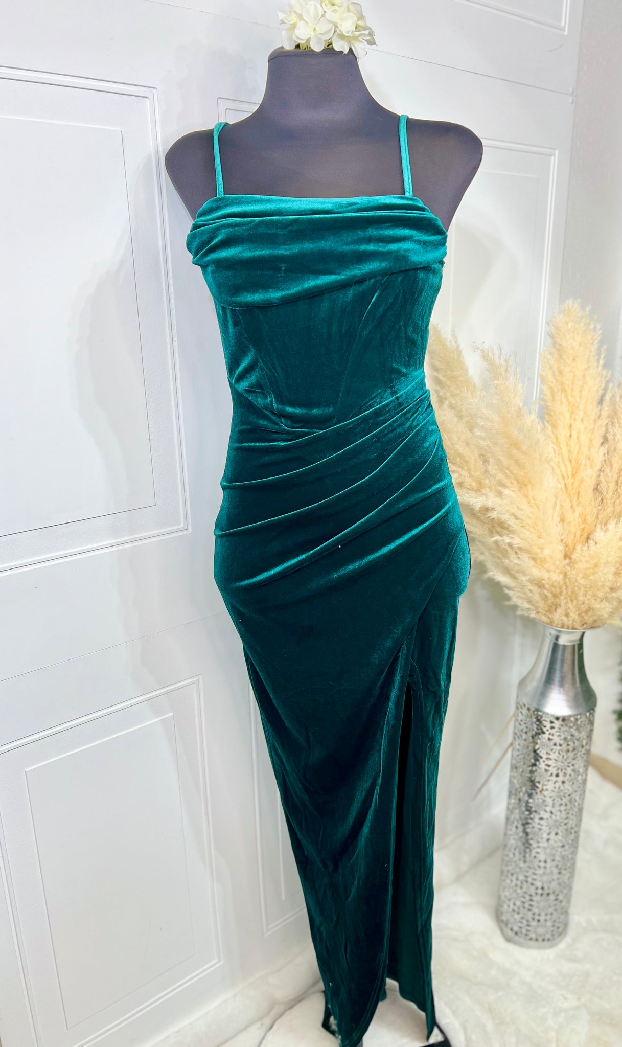 Jenny Hunter Green or Teal Velvet Spaghetti Strap Dress S / Teal / 90%POLYESTER10%SPANDEX Jenny Hunter Green or Teal Velvet Spaghetti Strap Dress S / Teal / 90%POLYESTER10%SPANDEX