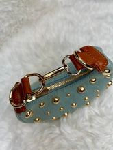 Load image into Gallery viewer, "D" Inspired "LOVE" crescent shaped Gold Studded Vegan Leather  Bag