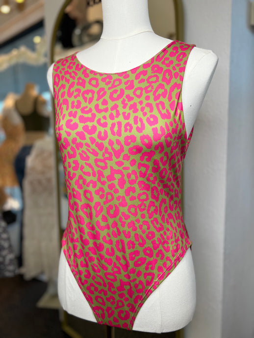 Germionie Pink/Brown Animal Print Bodysuit
