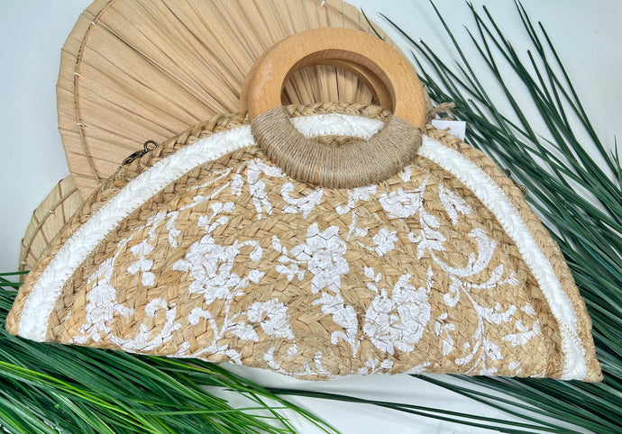 Zoe Bamboo Handle Woven Clutch with Magnetic Button Closure
