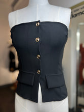Load image into Gallery viewer, Mia Black Gold Button Strapless Vest