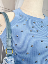 Load image into Gallery viewer, Chloe Ribbed Sky-Blue Crystals Tank Top