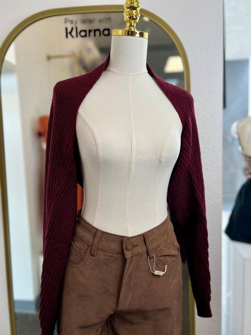 Olivia Burgundy or Black Knit Open Front Cropped Cardigan