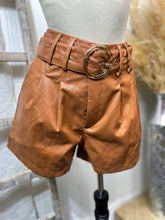 Load image into Gallery viewer, Gianna Black or Caramel Gold Buckle Pu Leather Shorts