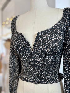 Kiara Black Ditsy Floral Print Crop