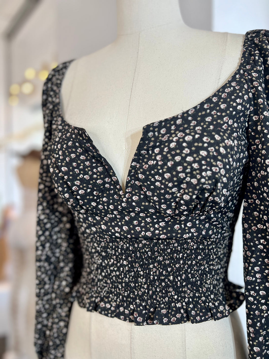 Kiara Black Ditsy Floral Print Crop