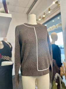 Vanessa Expresso and Oatmeal Round Neck wool blend /acrylic long sleeve sweater