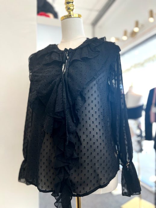 Kendra Black Long Sleeve Ruffle Top