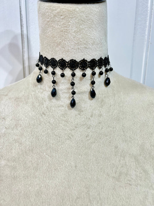 Belinda Black Lace Choker with Bead Details