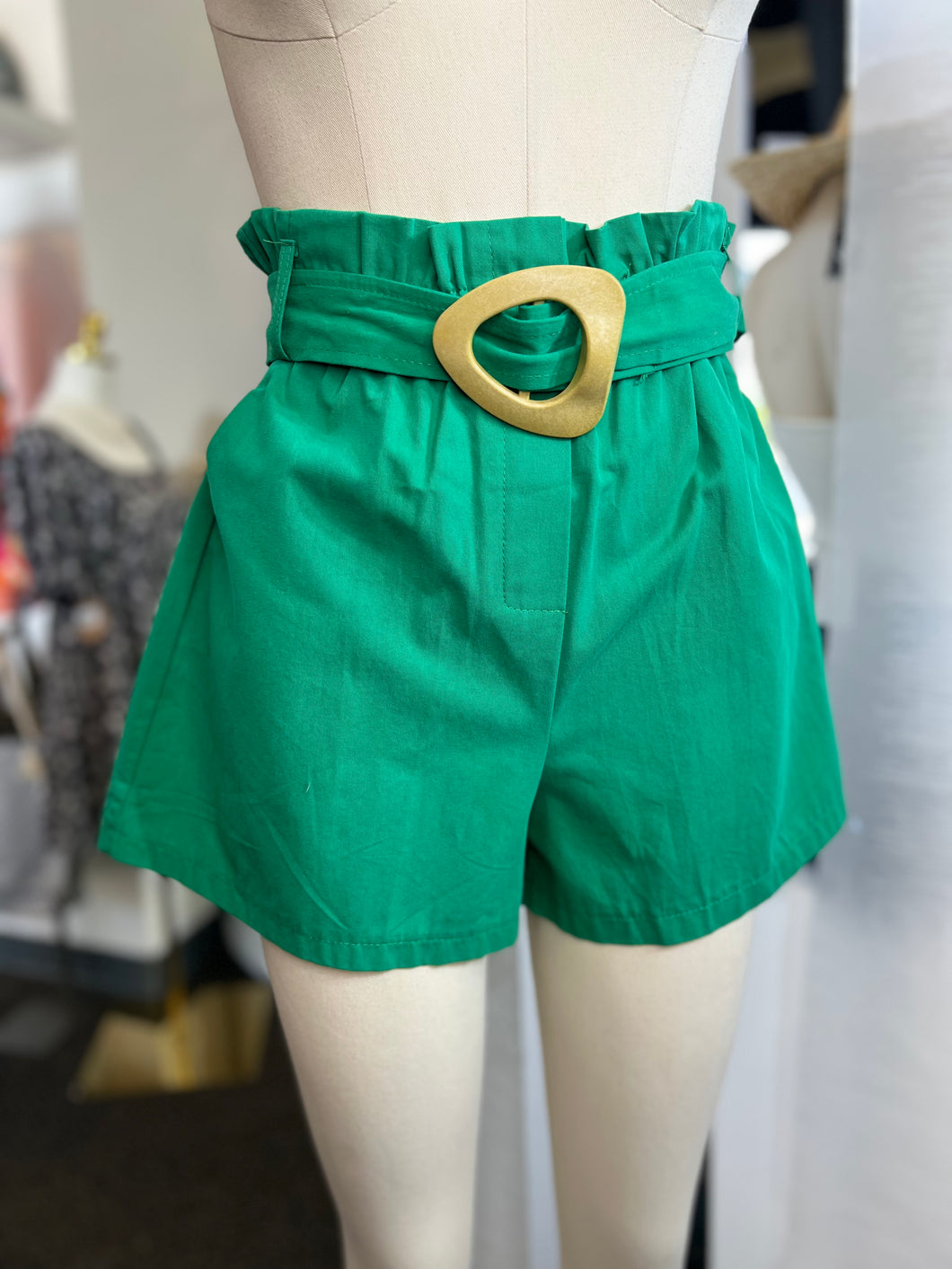 Addilyn Spruce Green Shorts w/ Bamboo Belt