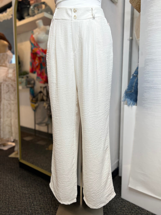 Brianna White or Black Pleated Wide Leg Elastic Waist Pants