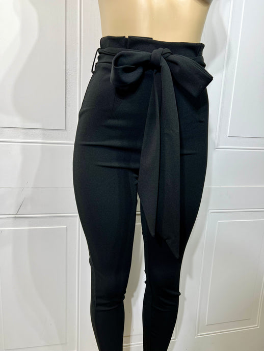 Alanna Black Wide Leg Straight Self Tie Trouser