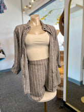 Load image into Gallery viewer, Victoria Charcoal Stripes Elastic Waist Side Pocket Shorts