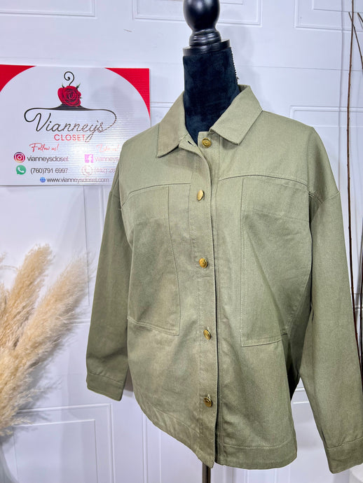 Yadira Olive Green Buttoned Up Oversize Light Weight Jacket