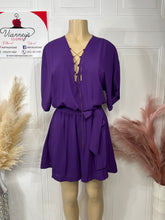 Load image into Gallery viewer, Corine Purple Front Gold Chain Tie Romper