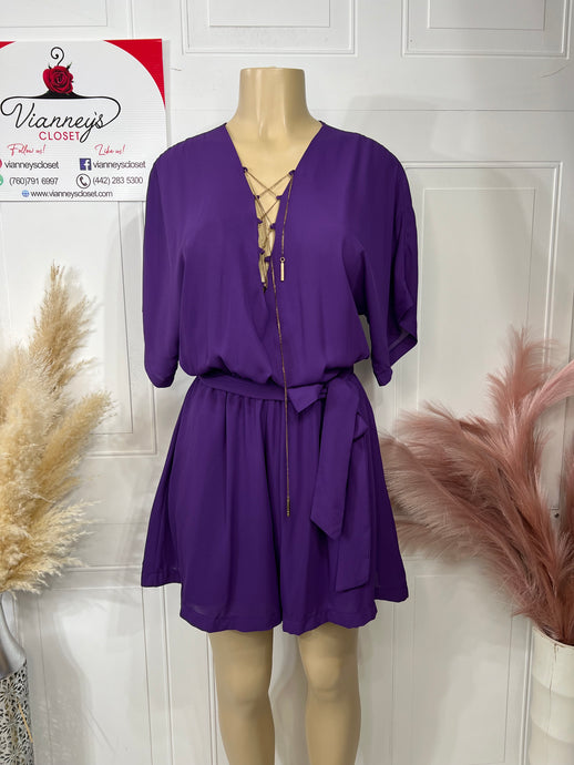 Corine Purple Front Gold Chain Tie Romper