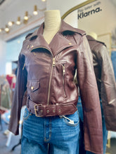 Load image into Gallery viewer, Jennica Belted Fitted Vegan Lather Moto Jacket
