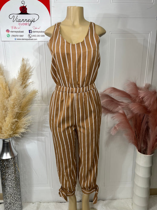 Mary Mocha Strips Sleeveless Jumpsuit