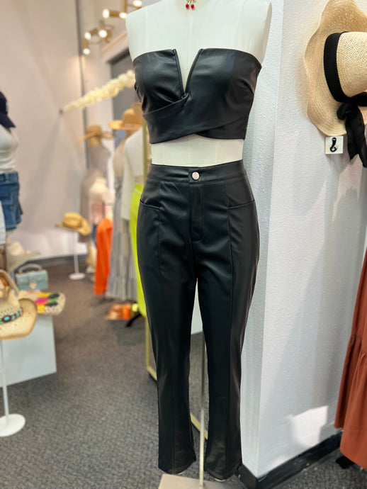 Bettany Black PU Leather 2 Piece Pant Set