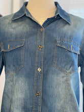 Load image into Gallery viewer, Marisela Denim Buttoned Up Collared Top