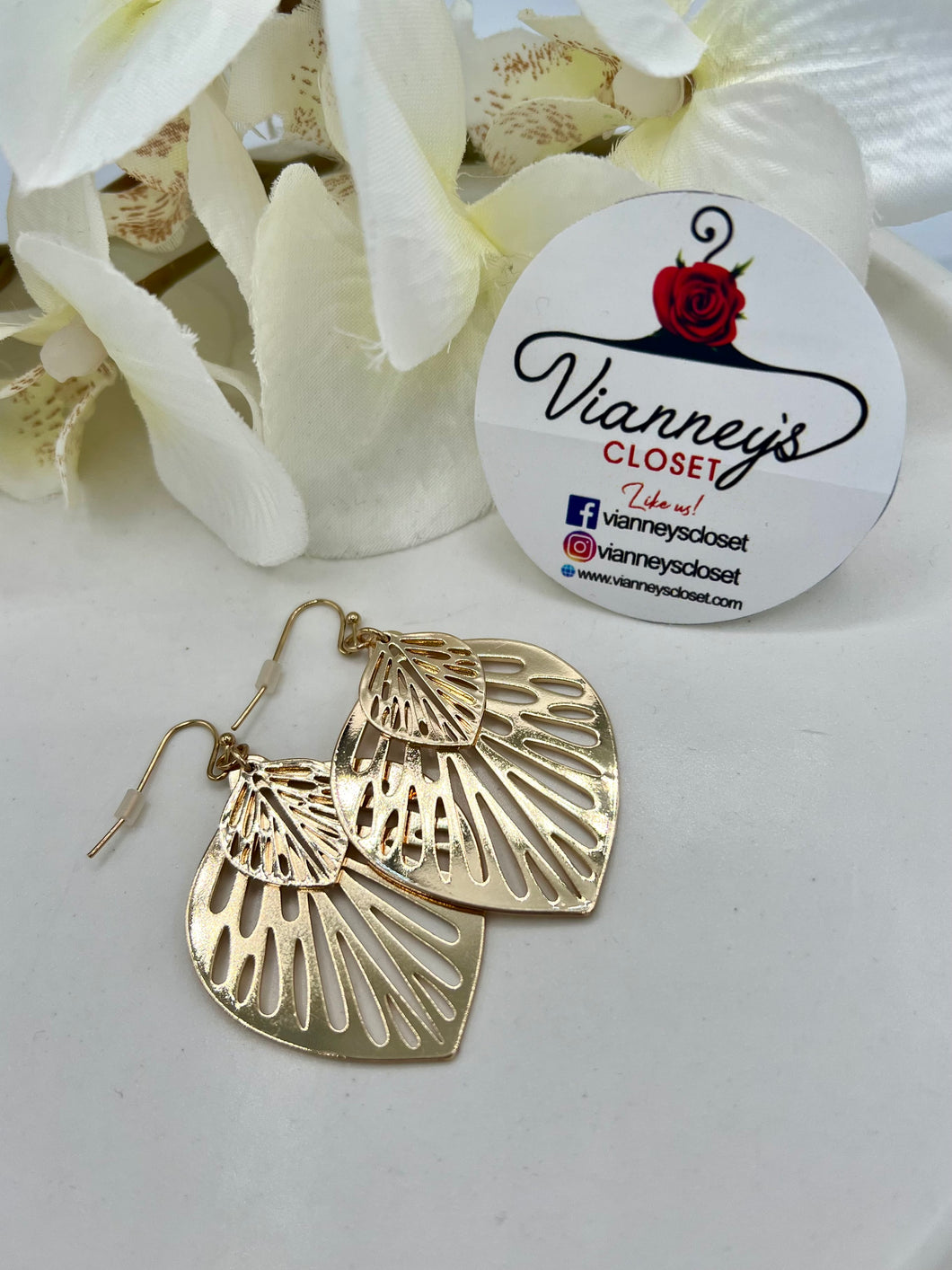 Ixel Gold Natural Double Leaf Fishhook Earrings