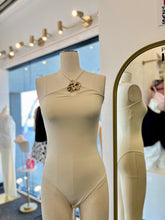 Load image into Gallery viewer, Claire Camel or Butter Yellow Halter Double Lined Gold Detail Bodysuit