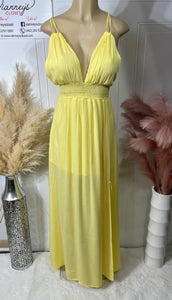 Brianna White or Yellow Vacation Maxi Lined Sun Dress