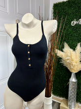 Load image into Gallery viewer, Sidney Black or Taupe Spaghetti Strap Ribbed Buttoned Up Bodysuit