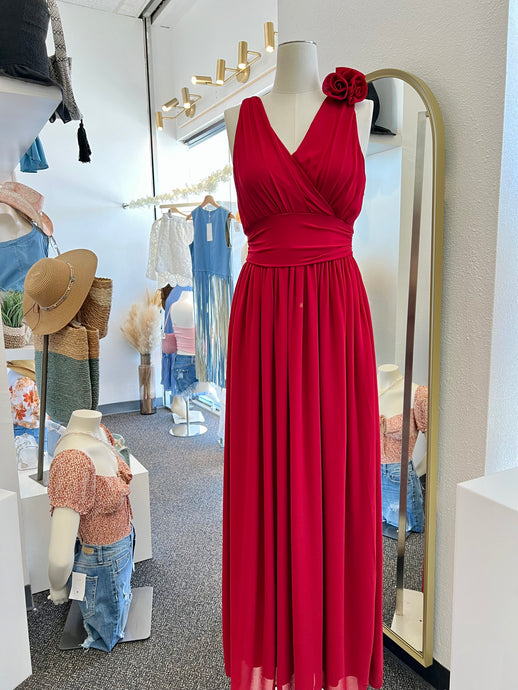 Sheila Red Maxi V Neck Dress