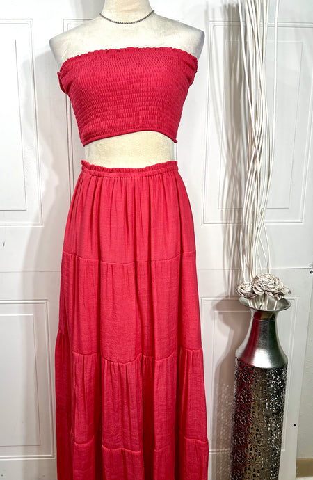 Caroline Coral Long Skirt 2 Piece Set