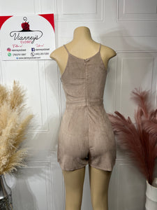 Alondra Taupe Faux Suede Romper