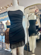 Load image into Gallery viewer, Darianna Strapless Fringe Mini Black Dress