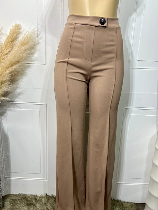 Laura Beige Front Black Button Wide Leg Trousers