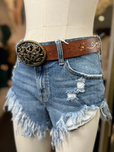 Load image into Gallery viewer, Vee Black or Cognac Threaded Design Belt With Gold Buckle